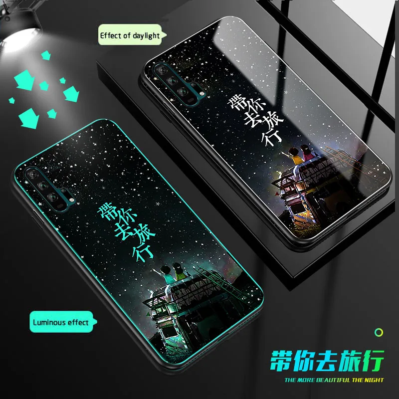 Чехол в виде светящегося стекла для huawei Honor 20 pro 10i 20i задняя крышка для V20 V10 20 10 9 8 Lite 7X 8X 7C 7A PRO PLAY чехол для телефона чехол s
