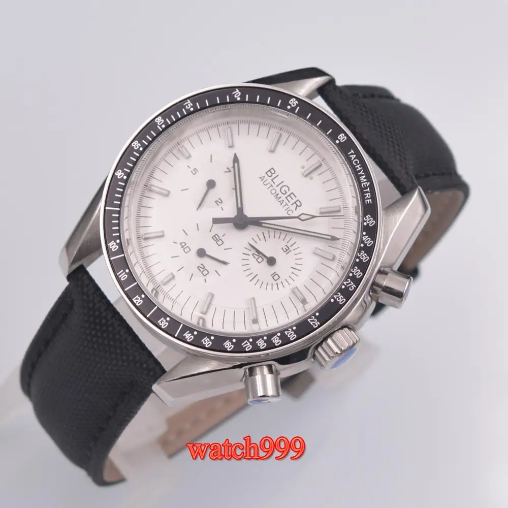 Мужские часы Bliger с белым циферблатом многофункциональные механические