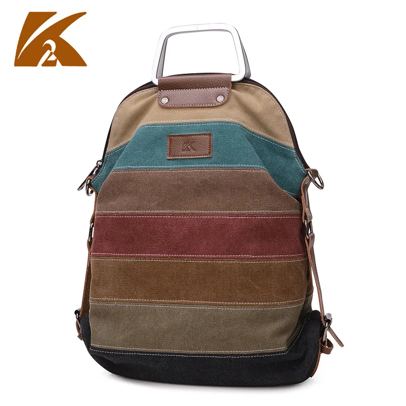 

Fashion Stripped Canvas Backpack Women Panelled Female Travel Backpack Brand Designer Large Capacity Girl School Backpack Bag