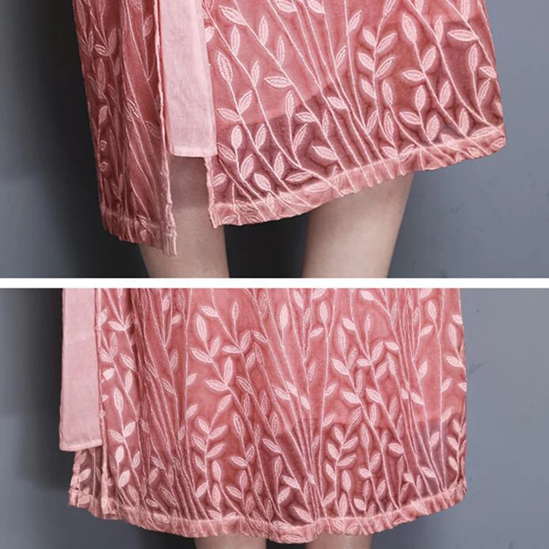 Женское длинное платье с вышивкой винтажное облегающее коротким рукавом размера