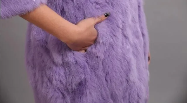 Женское зимнее длинное пальто из кроличьего меха | Женская одежда