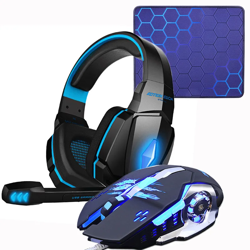 Игровая гарнитура наушники+ Проводная игровая мышь Мыши 4000 точек/дюйм бас стерео геймерские наушники+ игровой коврик для мыши комбинация для ноутбука ПК - Цвет: G4000 blue Pad Mouse