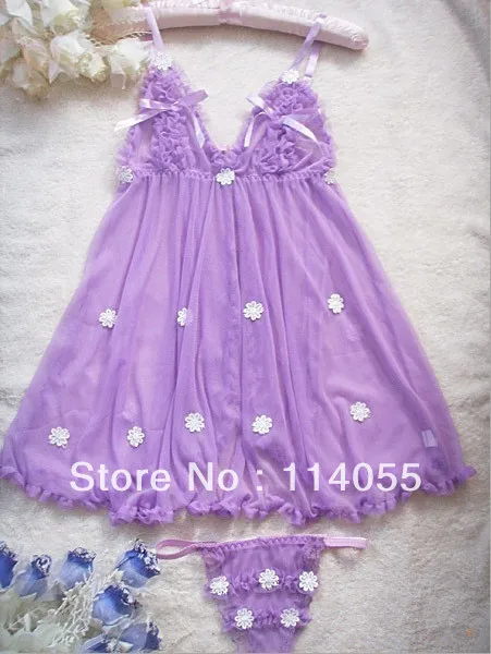 Бесплатная доставка -- 2013 сексуальное белье Цветок патч украшены шифон и жоржет