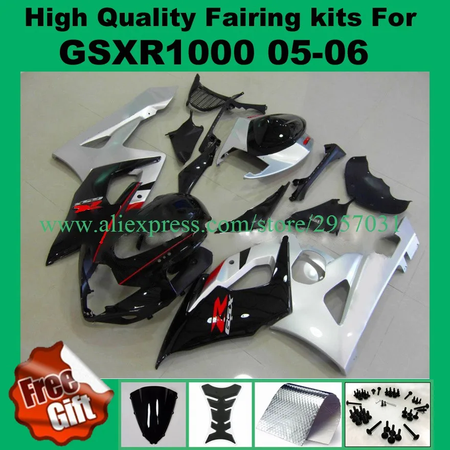 

9Gifts, 100%Fit fairings for SUZUKI GSXR1000 2005 2006 GSX-R1000 05 06 injection molding black silver fairing kits.