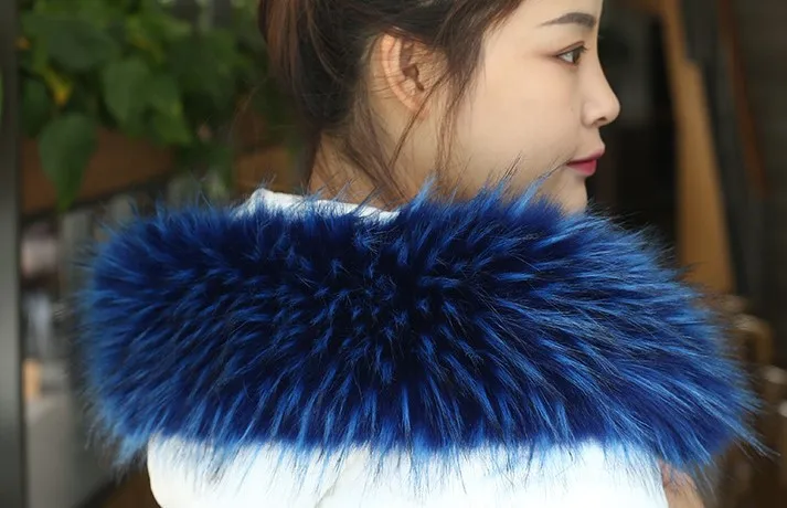 royal blue raccoon Разноцветное новое зимнее пуховое пальто с воротником из искусственного меха енота, с воротником из искусственного лисьего меха, на заказ, меховые шарфы, парка, пальто с меховым воротником - Цвет: royal blue raccoon