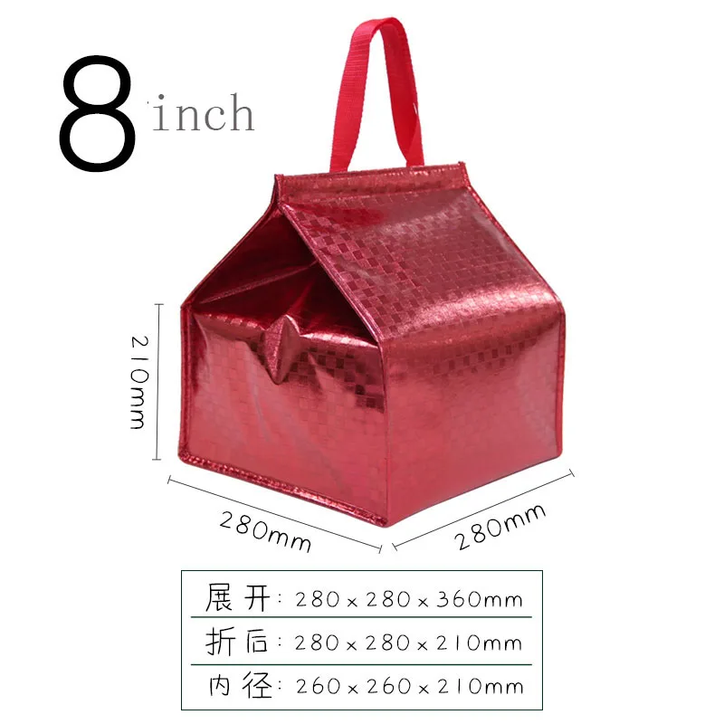 red 8 inch Мультиразмерная сумка-холодильник для торта, пиццы, мороженого, крутая Сумка-переноска, Термосумка для обеда, пикника, сумка со льдом, изолированная сумка для напитков, еды - Цвет: red 8 inch
