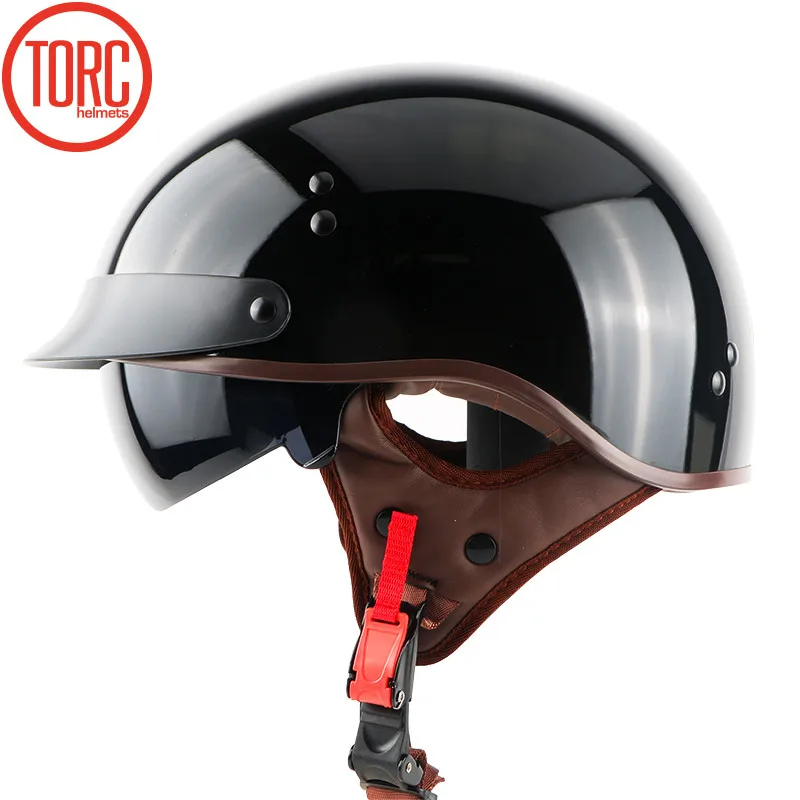 Bright black TORC T55 винтажный мотоциклетный шлем Ретро Скутер полушлем со встроенным козырьком объектива casco moto helm moto capacete para DOT - Цвет: Bright black