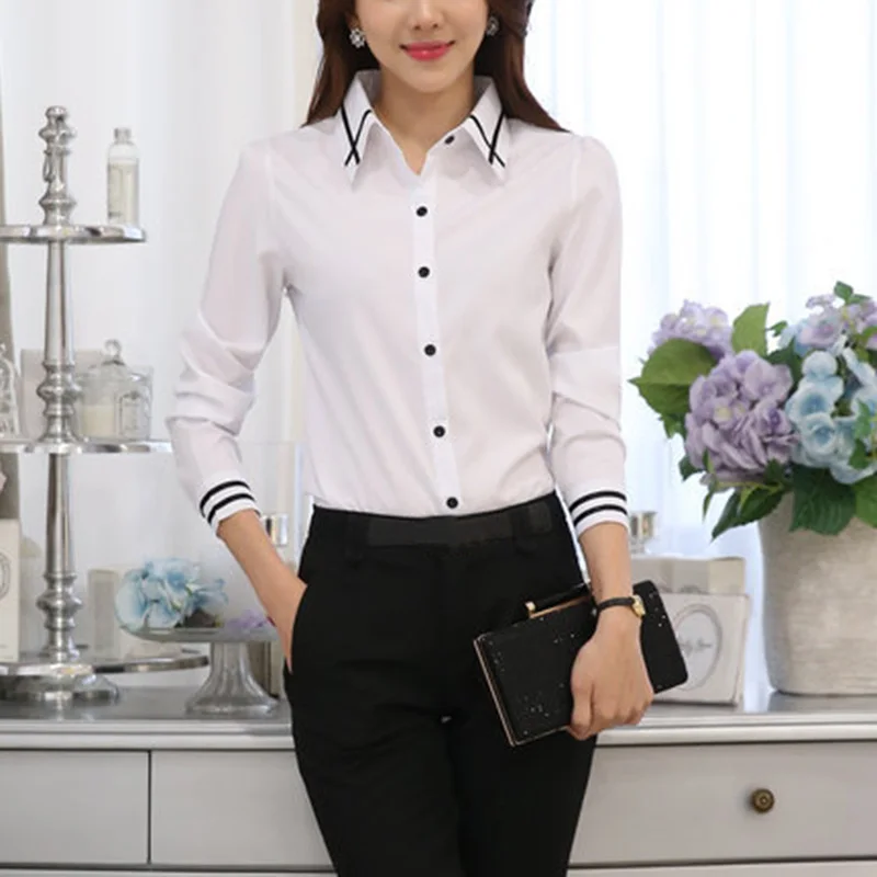 Новинка Лидер продаж Для женщин с длинным рукавом блузки отложным воротником для