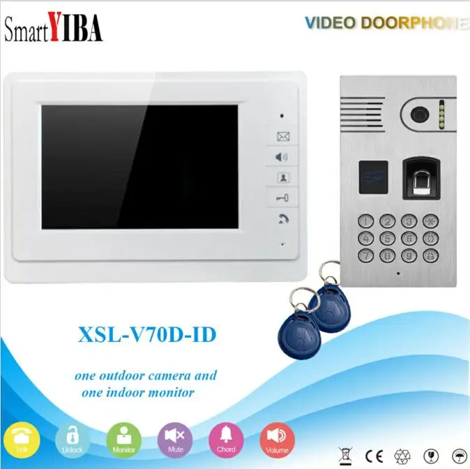 V70F-IDFR SmartYIBA отпечаток пальца/пароль код разблокировки двери камера видео телефон двери видео дверной звонок RFID Управление квартира домофон система - Цвет: V70F-IDFR