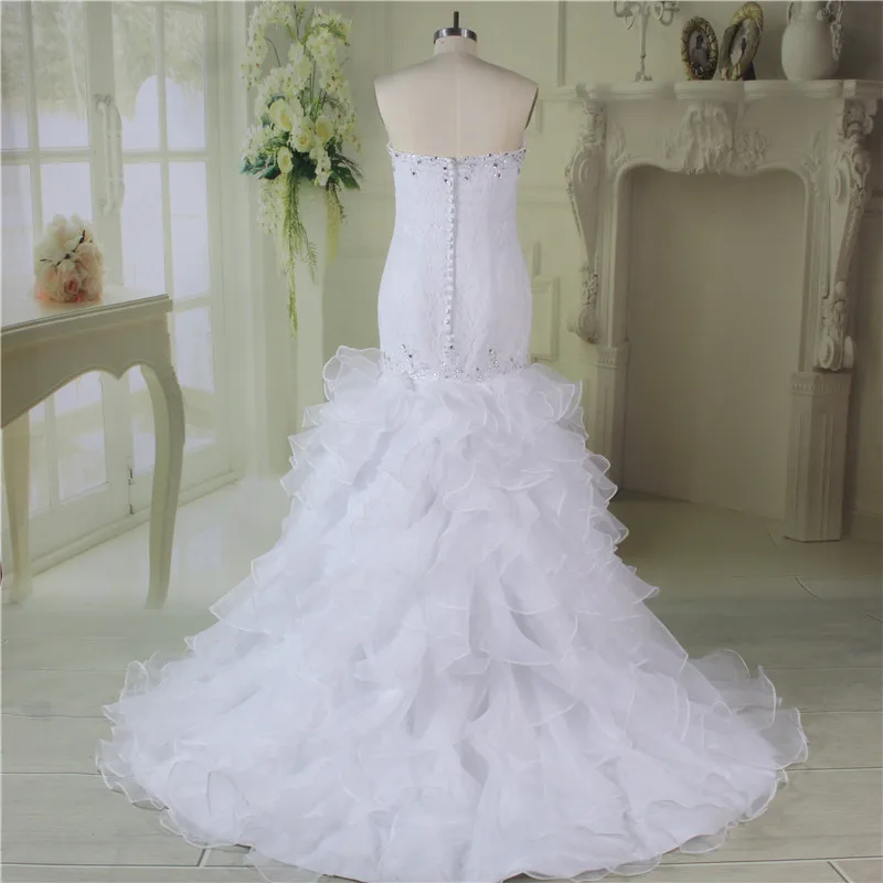 Fashion White Vestido de Noiva Organza Tiered Ruffles Mermaid Wedding Dress 2019 Lace Formal Bridal Gown robe mariee | Свадьбы и