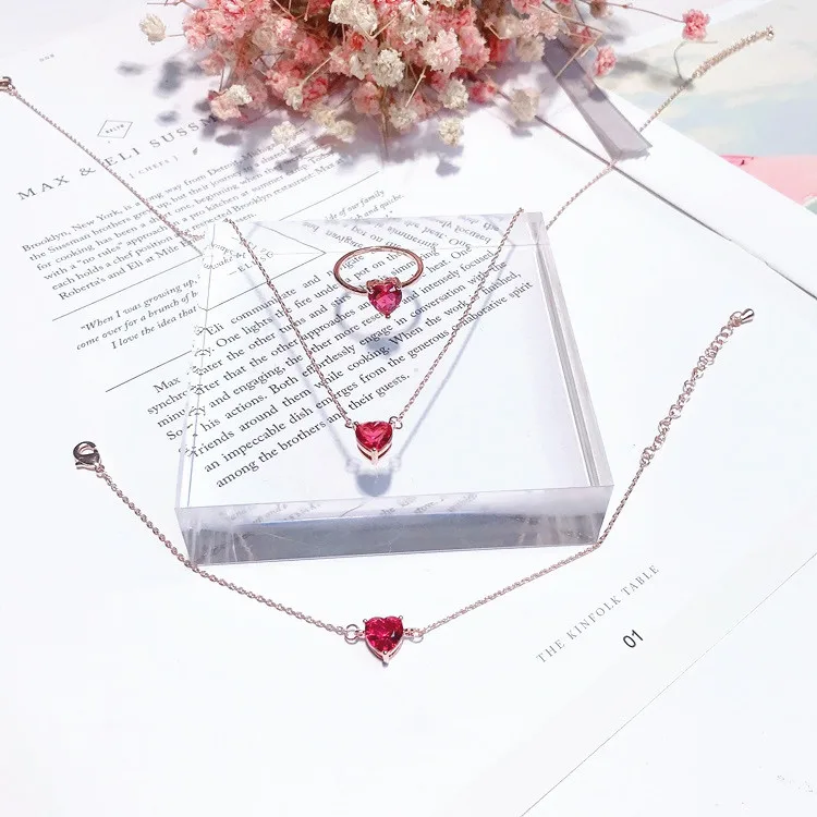 Красное Сердце Золотое ожерелье женщин Гипоаллергенное fadeless ювелирные изделия