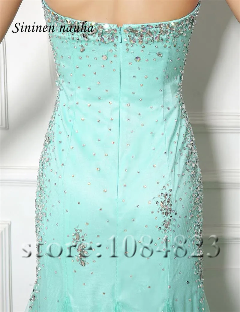 

Luxurious Aqua Long Evening Formal Dresses Crystals Beaded Mermaid Plus Size Prom Dress Vestidos De Festa Robe De Soiree 112