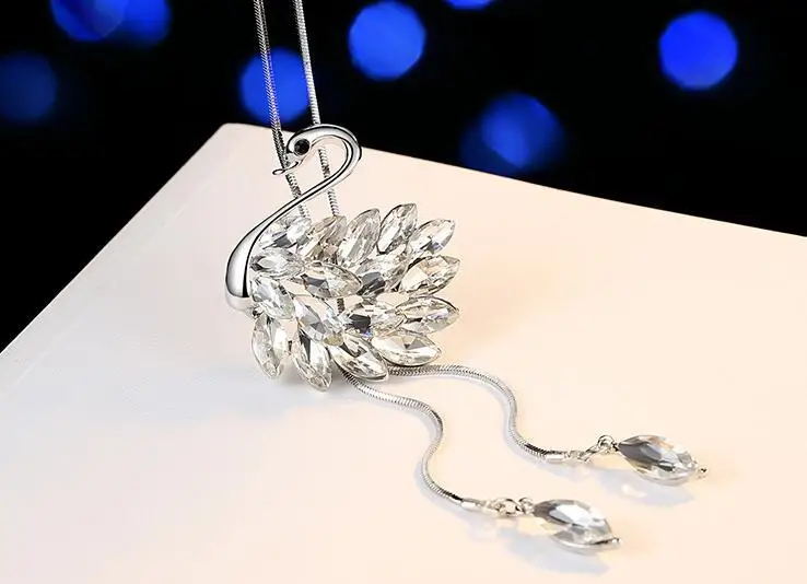 Женское ожерелье с подвеской длинное модное и кристаллами лебедя|Ожерелья