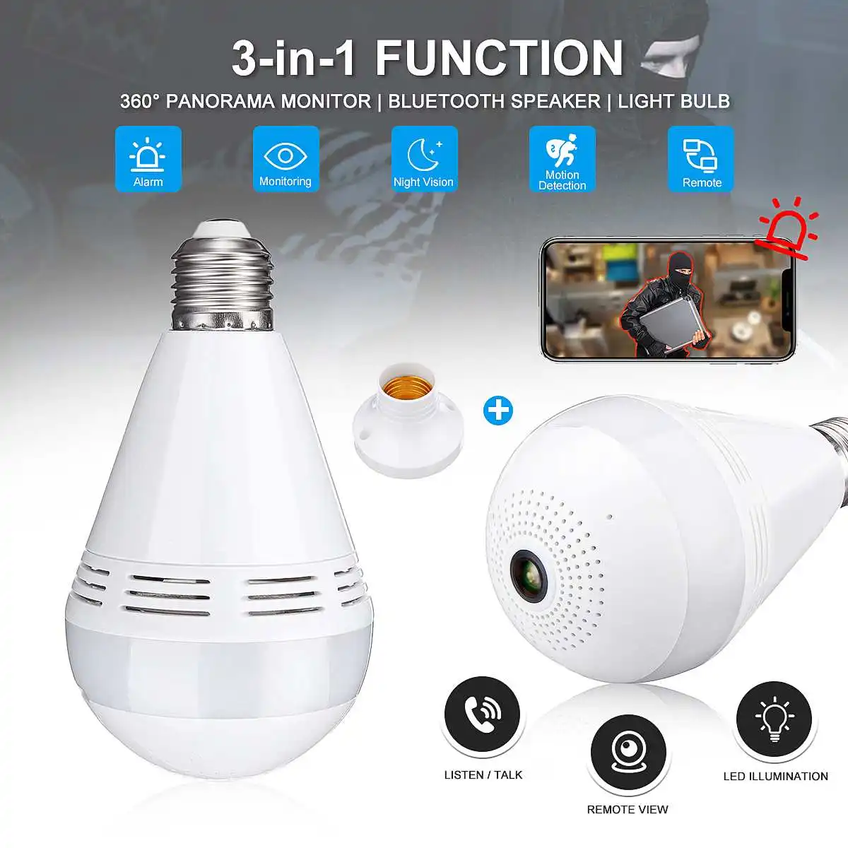 3in1 E27 лампочки IP 1080 P колонка с Bluetooth и Wi Fi светодиодный свет Беспроводной Камера 360