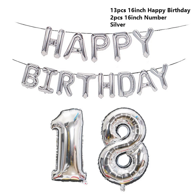 HB-18th-Silver Новинка 60 50 30 18 лет шарики ко дню рождения с буквенным номером надувной шар День Рождения украшения для взрослых счастливый воздушный шар на день рождения - Цвет: HB-18th-Silver