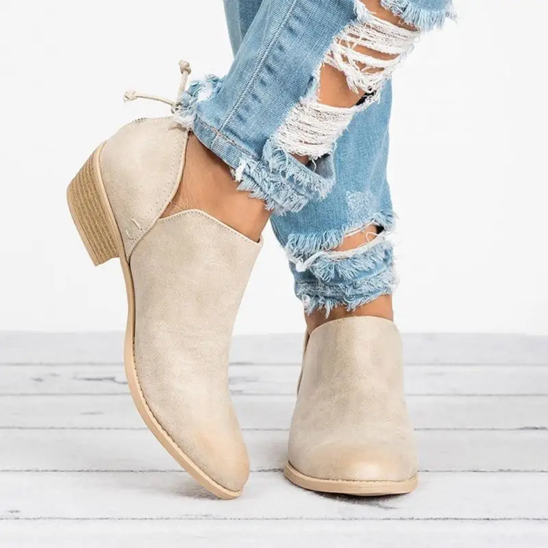 Классические Осенние ботинки женские повседневные на среднем каблуке с острым