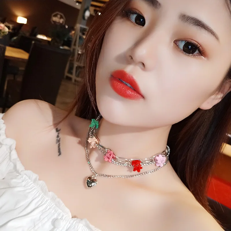 HUANZHI новинка 2019 красочный цветочный зажим многослойная подвеска в форме сердца