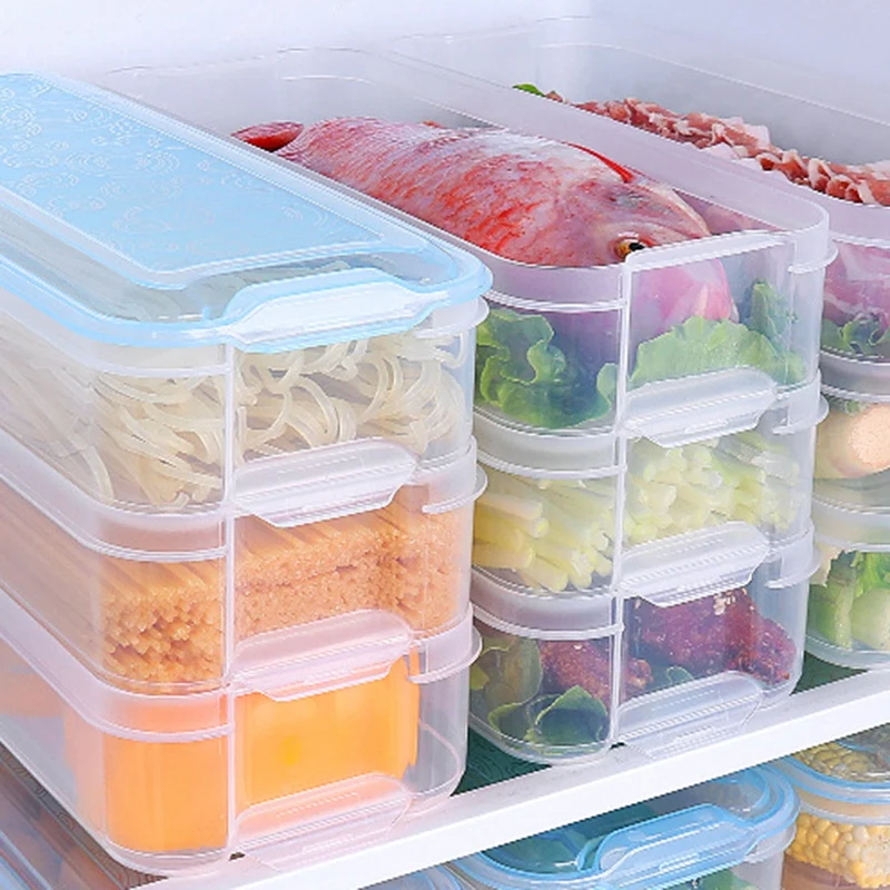 Пластиковые ящики для хранения холодильников контейнеры продуктов с крышкой