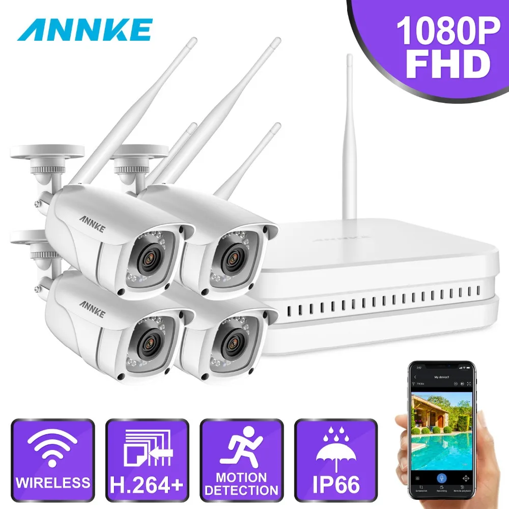 ANNKE 8CH 1080P FHD Wi-Fi беспроводная NVR CCTV система 4 шт. ip-камера wifi уличная Водонепроницаемая CCTV камера безопасности комплекты видеонаблюдения
