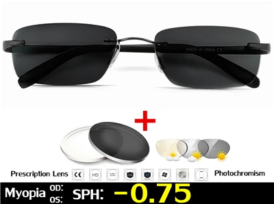 Black Myopia -0.75 Титан очки без оправы, очки для близорукости, фотохромные очки Для мужчин Для женщин Хамелеон очки с диоптриями-1,0 1,5 2,0 2,5 3,0 - Цвет оправы: Black Myopia -0.75