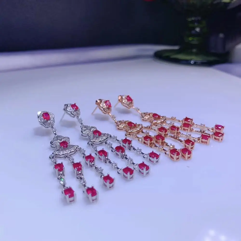 

Серьги женские из серебра 100% пробы, с красным Рубином