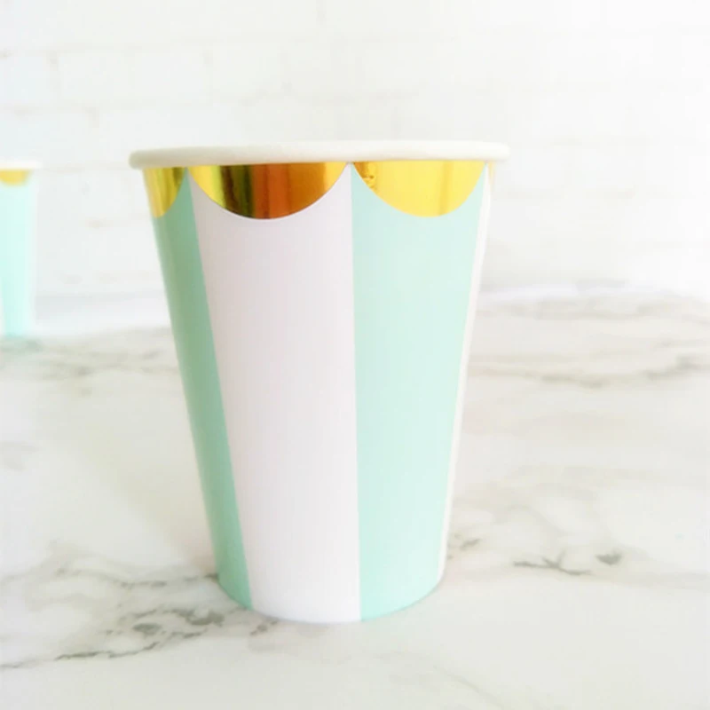 Mint Stripe Gold 120 шт мятный и синий ход мрамора серебристое окаймление бумажные чашки вечерние угощение гость питьевой чашки для свадьбы 1-й День рождения помолвки Вечерние - Цвет: Mint Stripe Gold