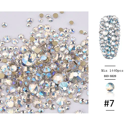 Light Blue-1440pcs 31 стиль, плоские круглые стеклянные стразы смешанного размера, набор, Кристальные драгоценные камни из стекла, 1440 шт, Стразы для ногтей, для самостоятельного дизайна ногтей - Цвет: Light Blue-1440pcs