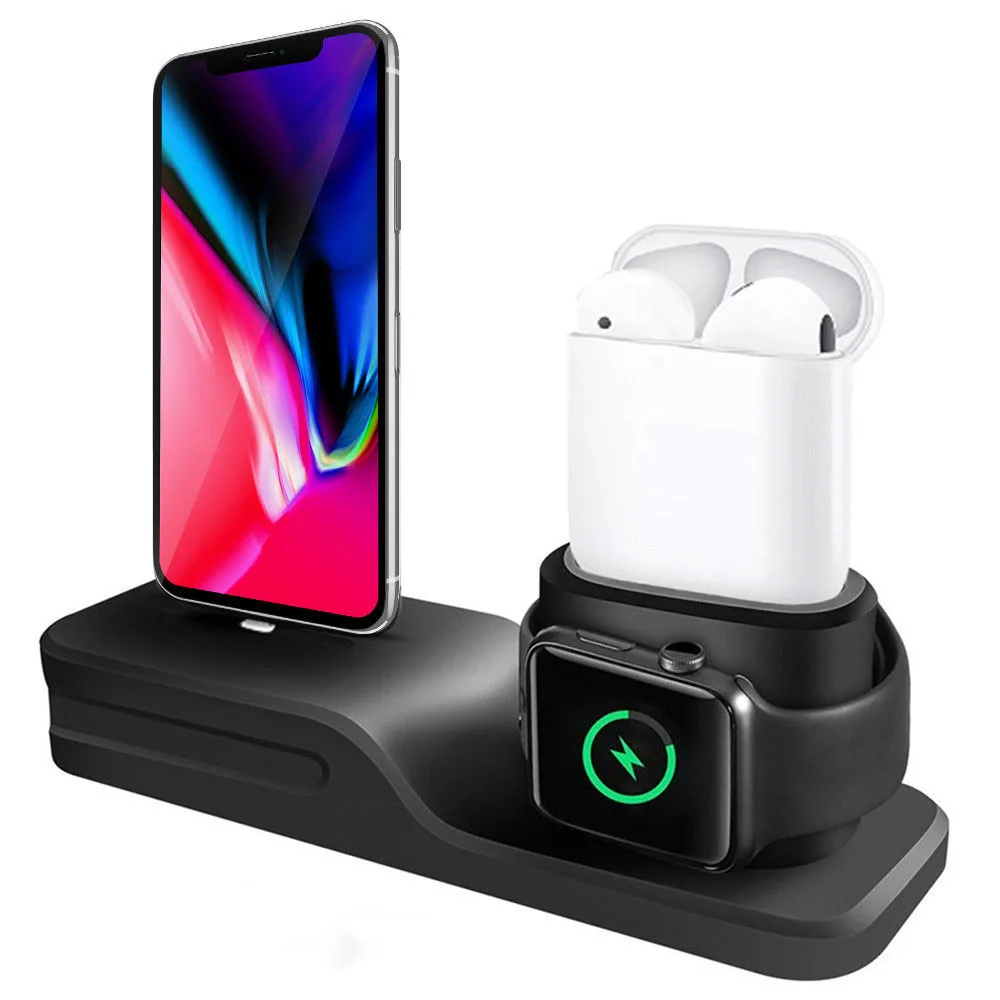 Зарядная док-станция 4 в 1 для Iphone X XR XS MAX 8 7 6 зарядная док-станция силиконовая док-станция для Apple Watch Airpods 2 3 4