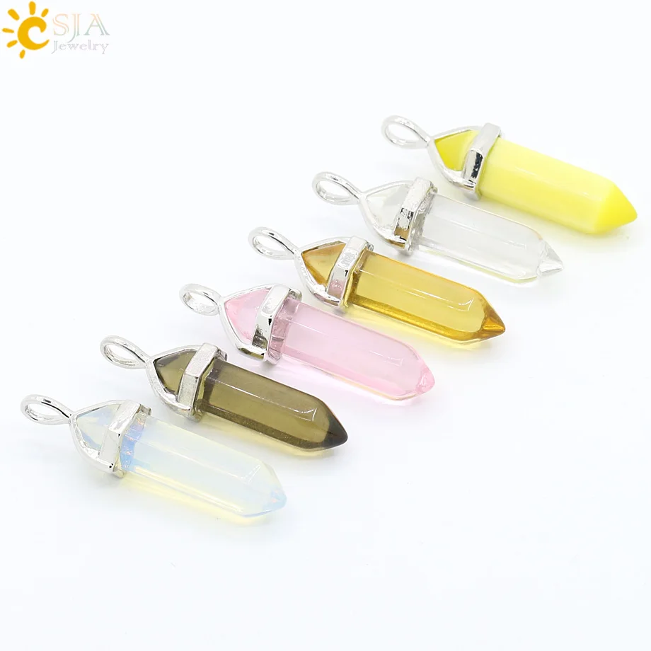 CSJA 1 шт. стеклянные шестигранные призматические подвески в форме пули кошачий