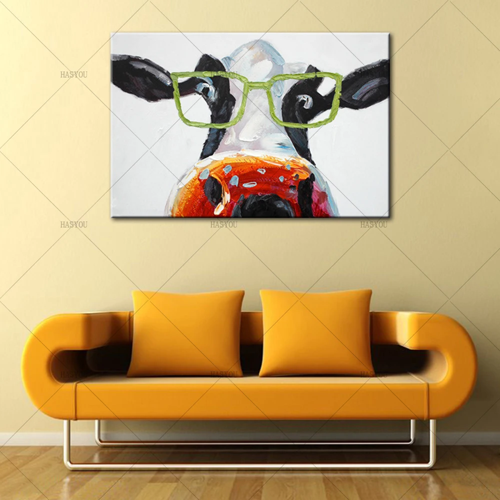 Раскрашенный вручную большой холст HASYOU картины из коровьей кожи Современное