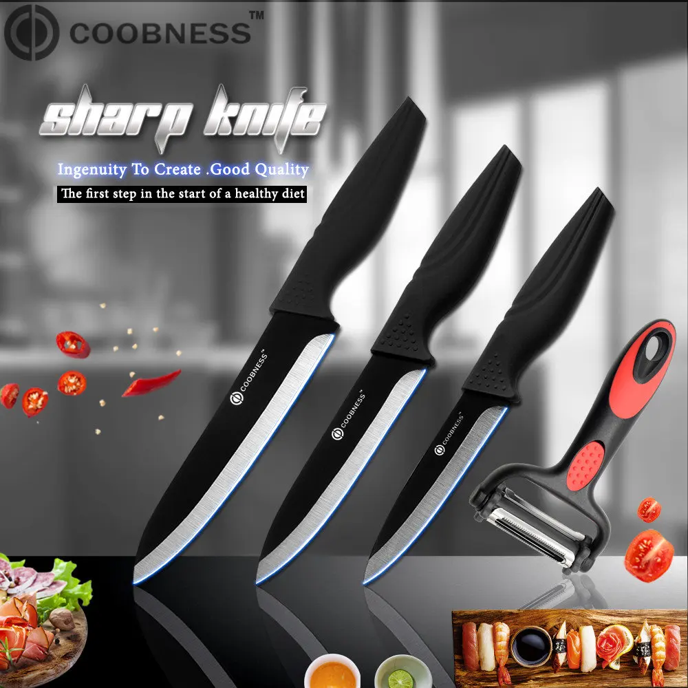 456 inch peeler COOBNESS брендовый набор кухонных ножей из 4 предметов " 4" " 6" черный керамический нож и многофункциональная Овощечистка Набор аксессуаров для приготовления пищи - Цвет: 456 inch peeler