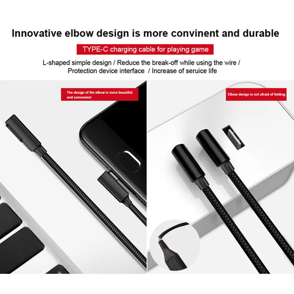 Kobwa 1 2 м 8 USB Type C кабель для передачи данных Портативный 90 градусов прочный быстрое