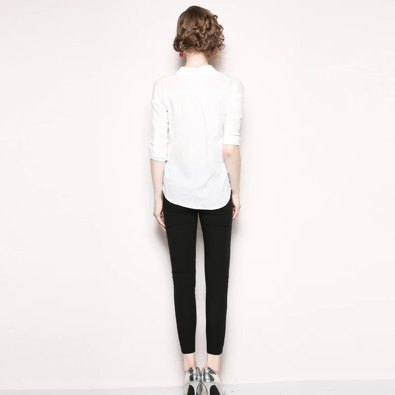 Новая модная женская белая блузка с v образным вырезом рубашка длинным рукавом