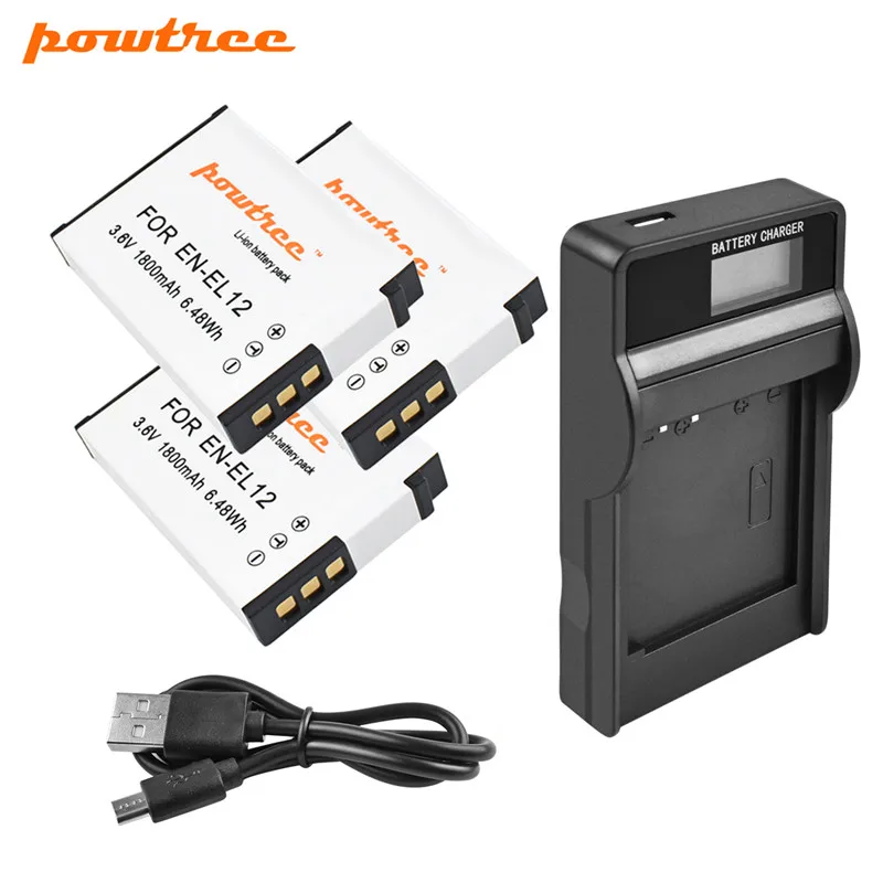 

Powtree 1800mAh EN-EL12 Battery+LCD Charger For Nikon EN EL12 CoolPix S610 S610C S620 S630 S710 P300 P310 P330 S6200 S9400 L15