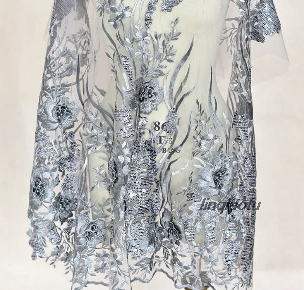 Multicolor three-dimensional sequin embroidery lace fabric wedding dress Hanfu handmade diy accessories materials | Дом и сад