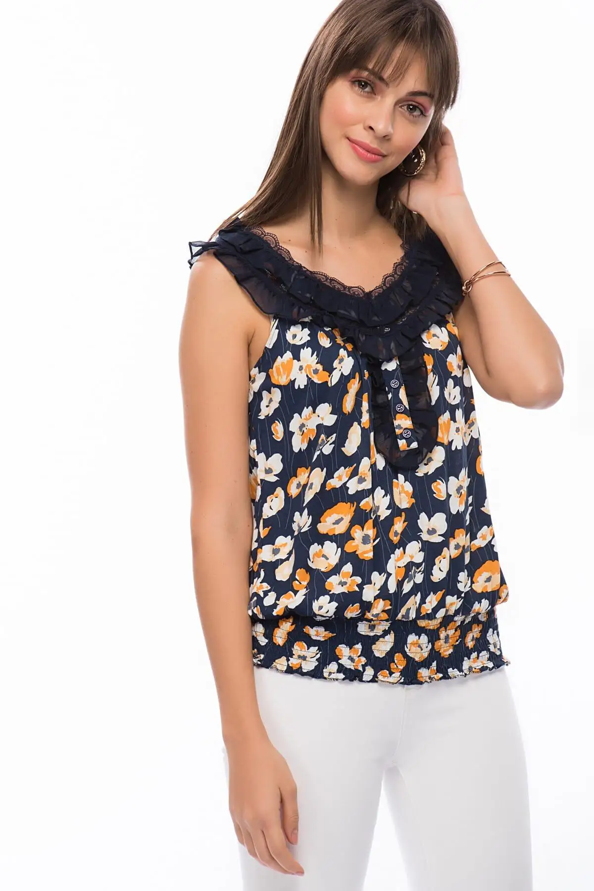 Sans Textile Женская темно-синяя кружевная деталь Bluz 85N5127 |