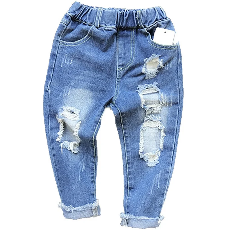 jeans Джинсы с дырками для мальчиков и девочек от 1 до 6 лет, школьные детские брюки брендовые Детские Весенние дизайнерские Джинсовые штаны повседневные рваные джинсы - Цвет: jeans