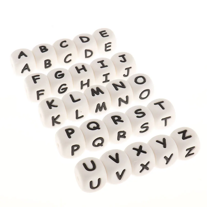 Fkisbox-Cuentas de silicona con letras del alfabeto, Cube12mm, para mascar, dentici&oacute;n, collar, joyer&iacute;a, 50 unidades-2