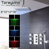 torayvino bathroom 8 10 12 16 inch led chrome shower faucet set thermostatic valve mixer tap w 6 message jets shower set