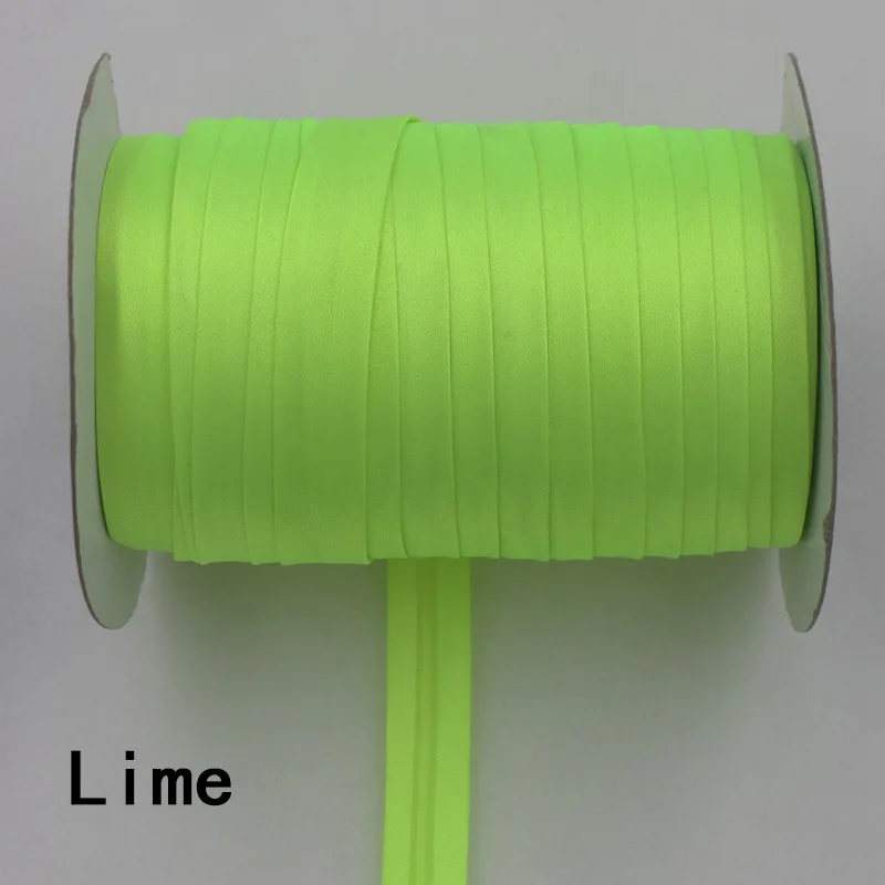 14 lime green Полиэстер 5/"(15 мм) Атлас косой ленты косой связывания сплошной цвет для пошив одежды «сделай сам» и обрезки 90 ярдов/рулон - Цвет: 14 lime green