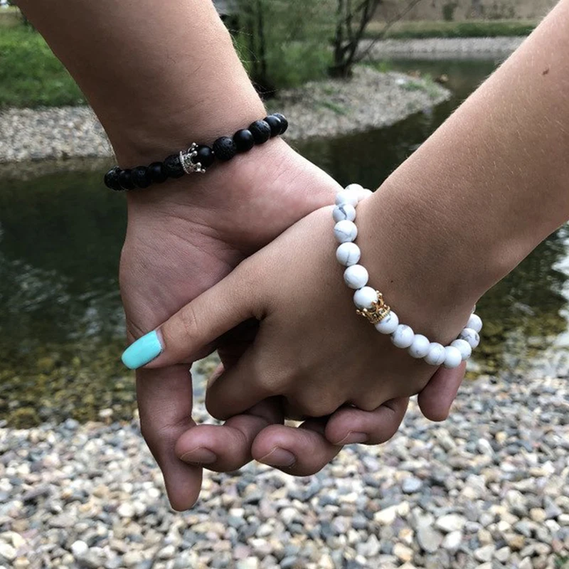 Balibali Мода черный белый цвет камень бусины Золотой сплав Корона браслет для