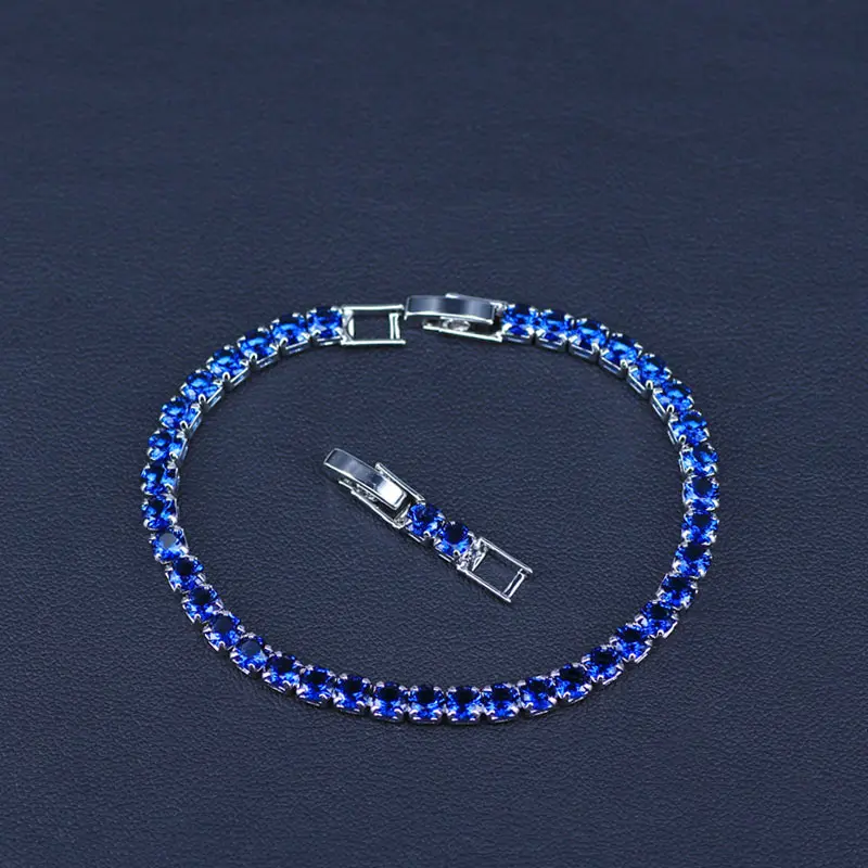 Blue Модный Королевский Теннисный браслет для женщин, серебряный цвет, Большой кубический цирконий с розово-красным камнем, вечерние ювелирные украшения - Окраска металла: Blue