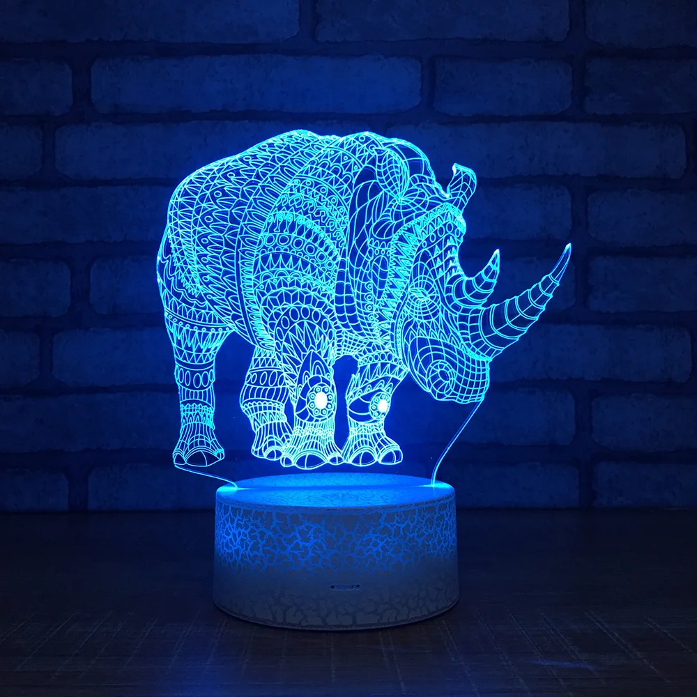 Носорог 3d ночник креативная Новинка необычная акриловая Светодиодная лампа разноцветные Мультяшные Животные декоративные 3d светильники
