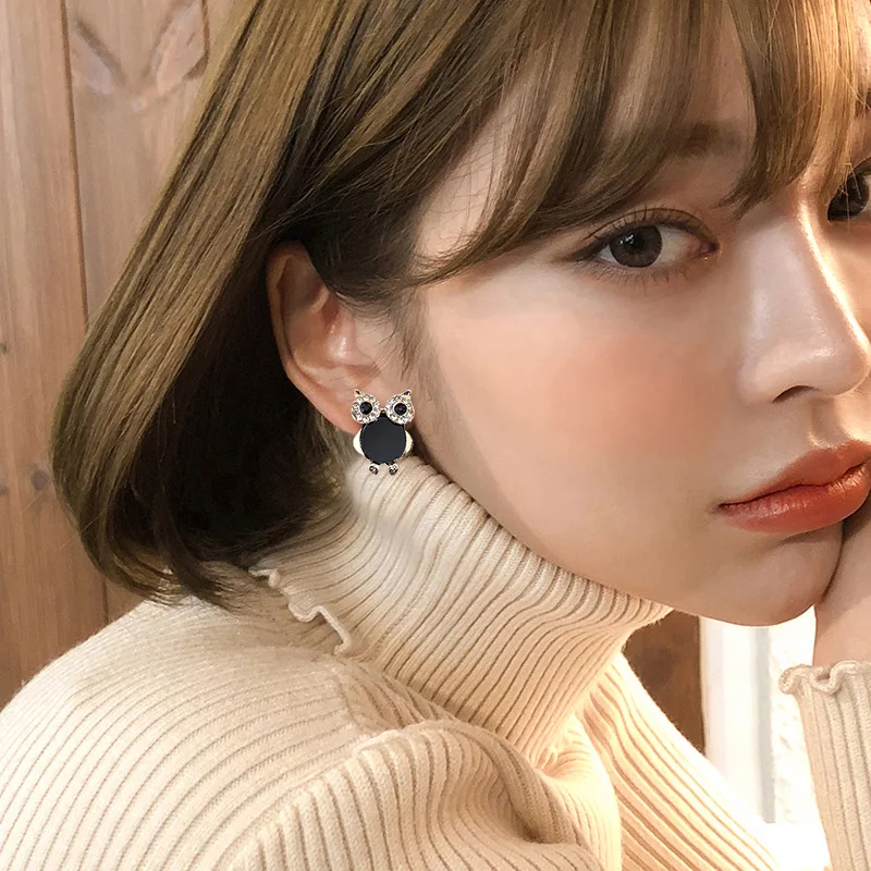 

Korean Handmade Vintage Women Korean Drop Dangle Earrings Anti-allergy Star Owl Rhinestone Jewelry