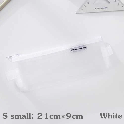 S-small-White Простые однотонные Цвет Стиль прозрачной сетки Карандаш Чехол для офисного школьная Канцелярия; карандаш коробка для хранения косметических принадлежностей, сумка-мешок - Цвет: S-small-White