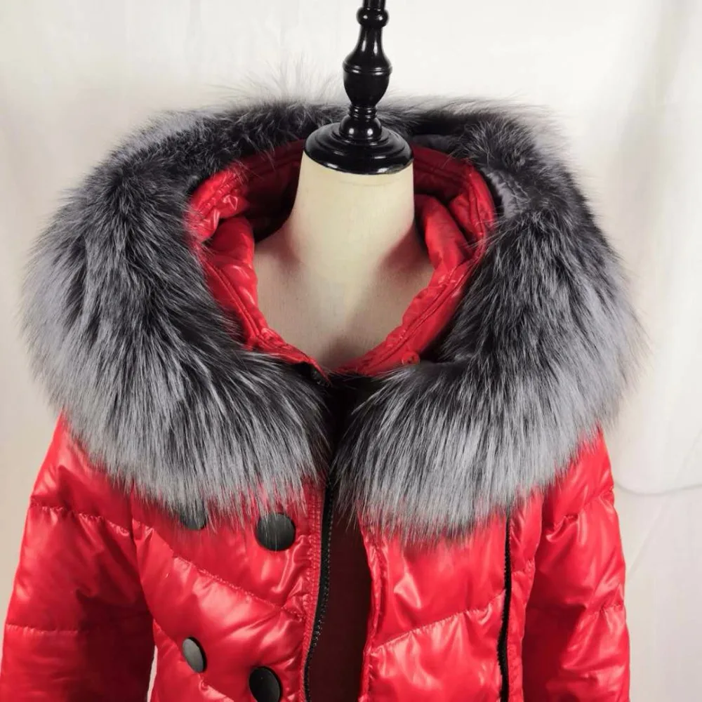 Новинка 100% натуральный меховой воротник роскошный серебряный Лисий кольцо шарф