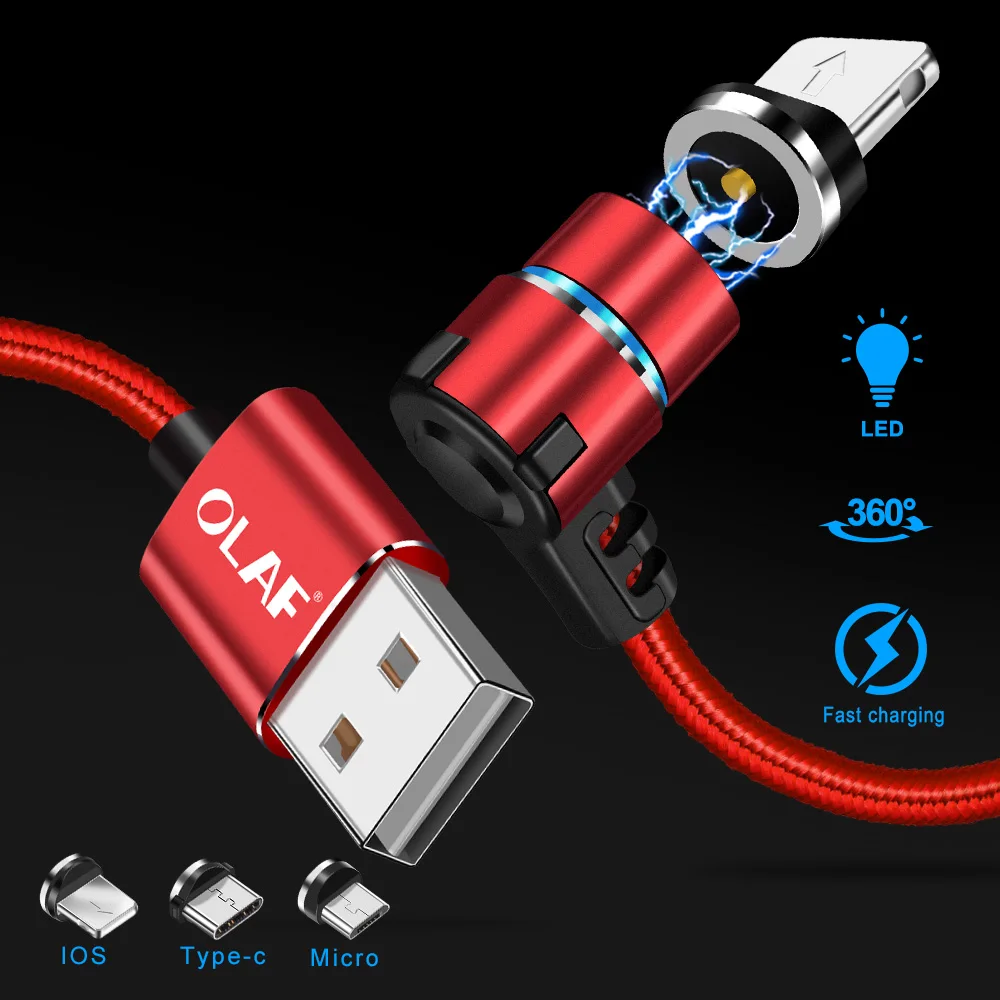 Магнитный кабель OLAF 90 градусов 3A Быстрая зарядка зарядное устройство Micro USB Type C