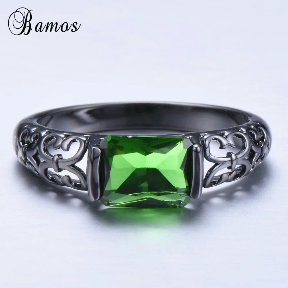 Bamos Purple/Red/Green Square Cubic Zirconia Ring Women Hollow Butterfly Vintage Black Gold Filled Wedding Jewelry | Украшения и