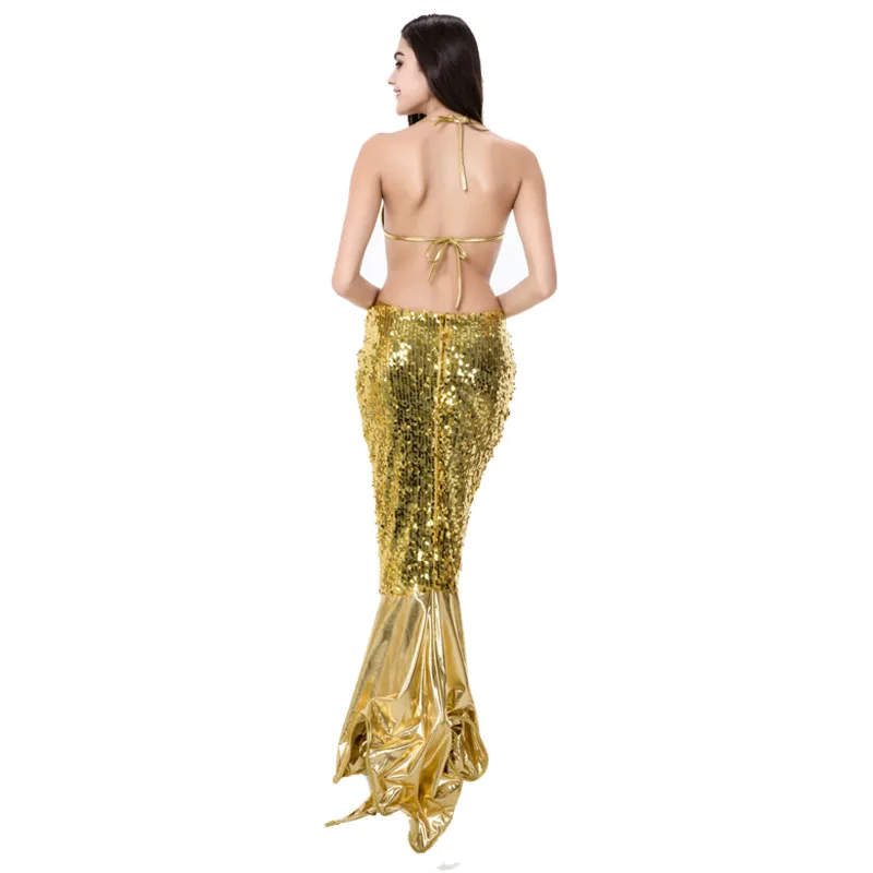 

New Adult fantasias Mermaid Tail Gold Costume Princess Swimming Love Live Mermaid Costume Party Sexy Women Fancy Sequins Skirt