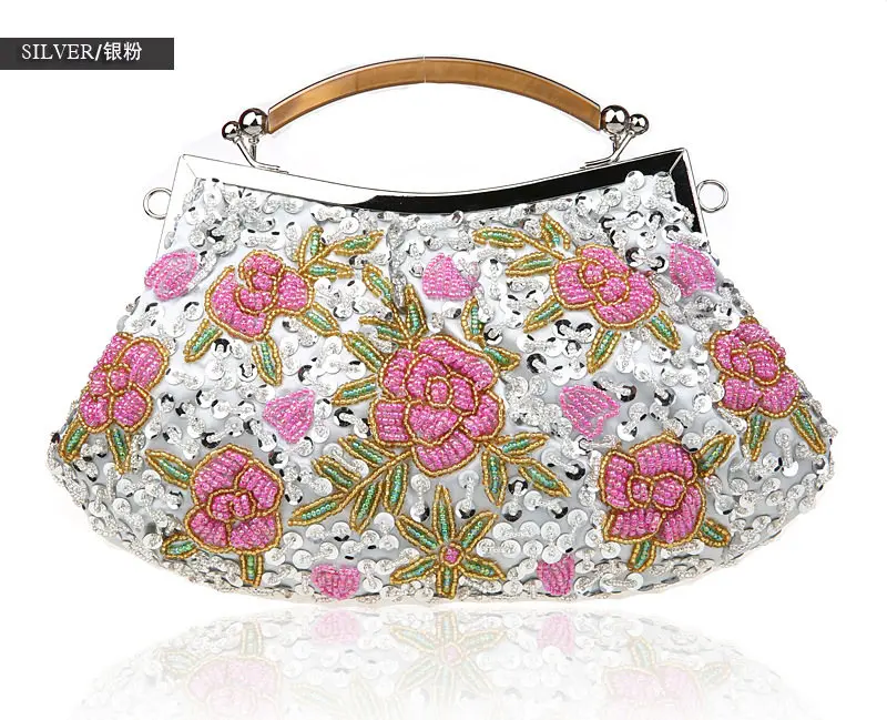 Серебряная китайская женская вечерняя свадебная сумочка с блестками и бисером